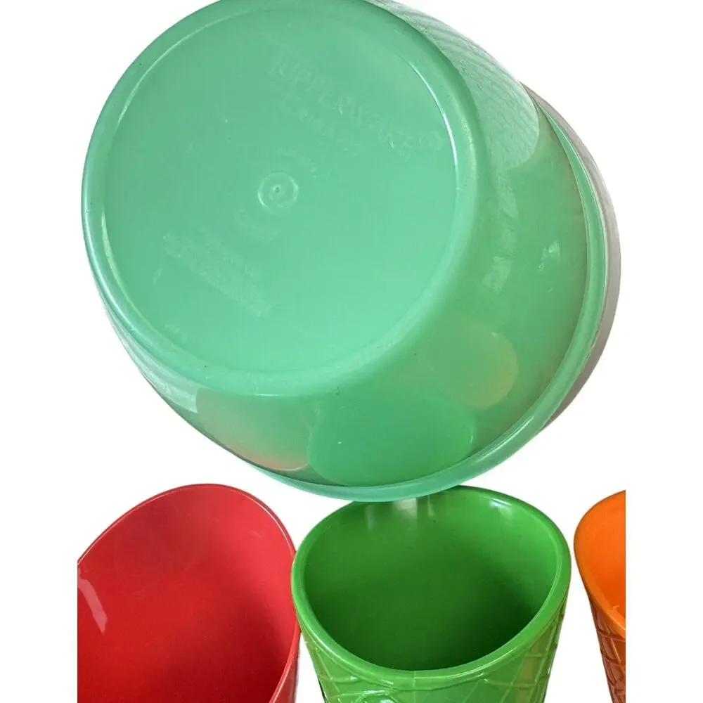 Vintage 1970s Tupperware Salad Keeper Jadeite Green Lid & (5) Ice Cream Cups